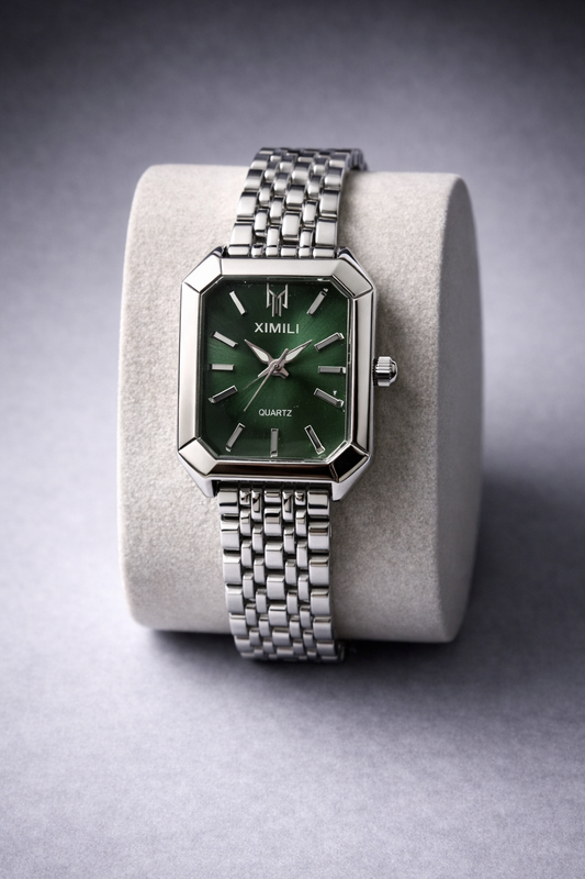Quadratische Quarz-Armbanduhr (Silber mit grünem Zifferblatt)
